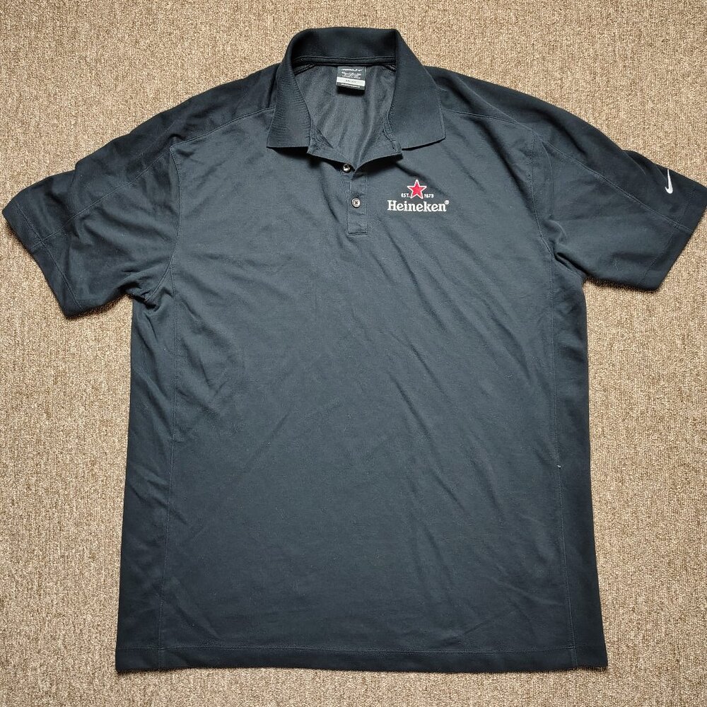 NIKE GOLF Polo Shirt Men 2XL Black Heineken Beer Logo Embroidered Short Sleeve